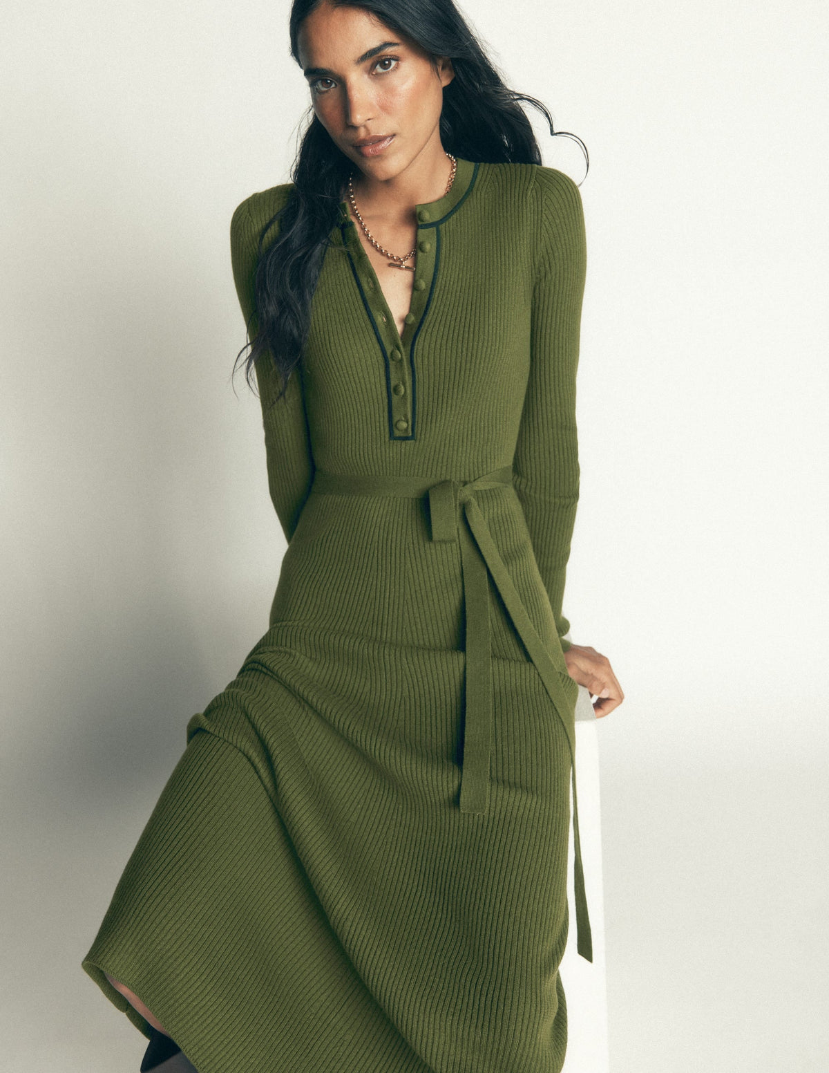 Paula Ribbed Crew Dress-Brunswick Green, Evening Blue