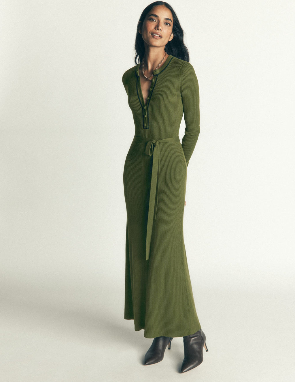 Paula Ribbed Crew Dress-Brunswick Green, Evening Blue