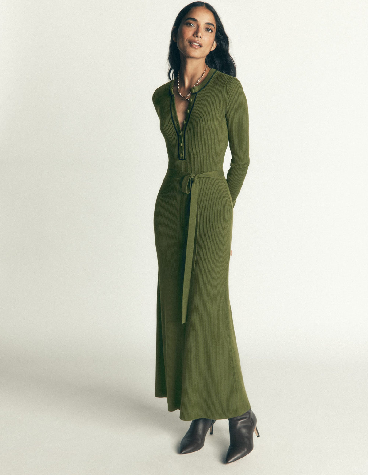 Paula Ribbed Crew Dress-Brunswick Green, Evening Blue