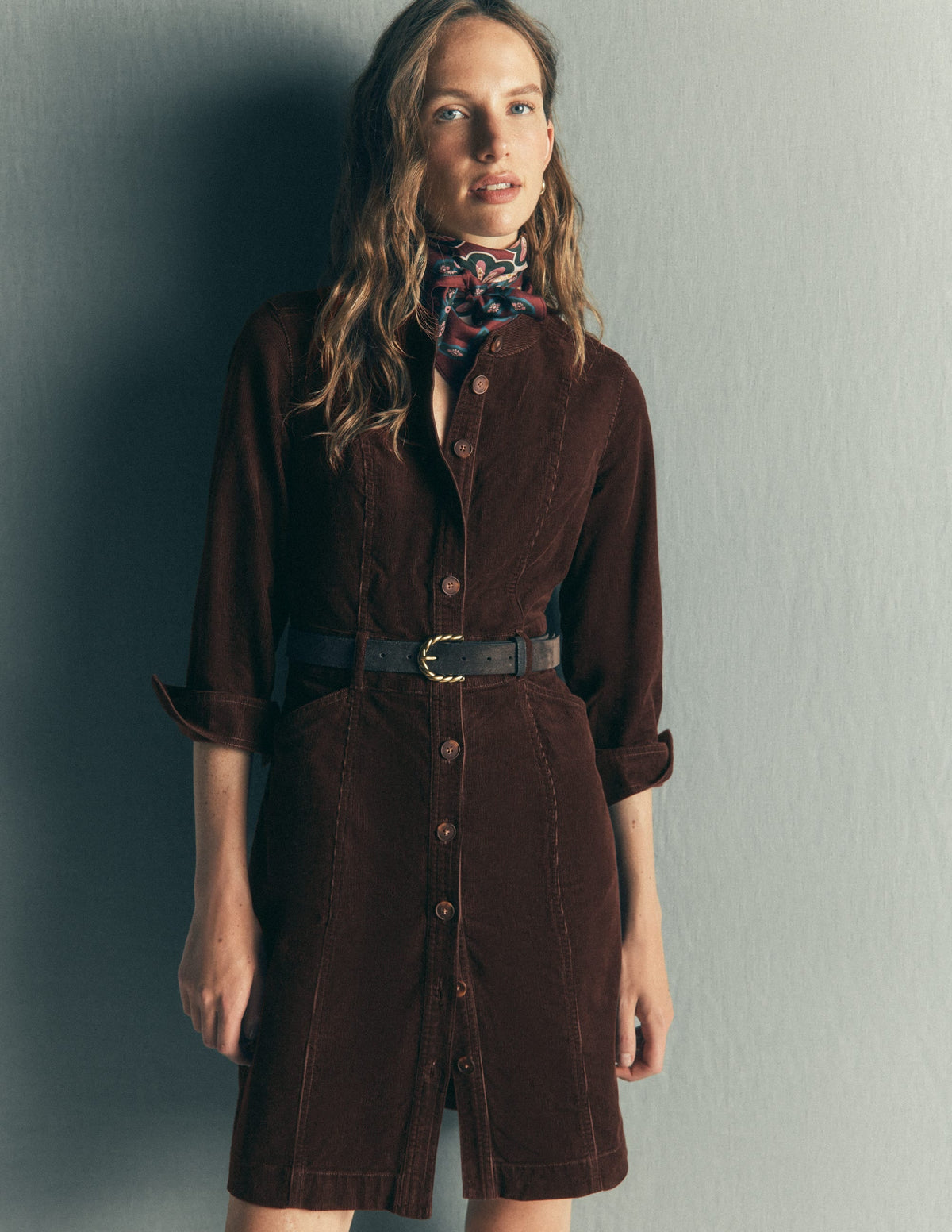 Zara Cord Short Dress-Bitter Chocolate