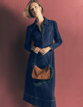 Una Collared Denim Midi Dress-Dark Vintage Denim