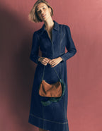 Una Collared Denim Midi Dress-Dark Vintage Denim