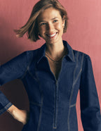 Una Collared Denim Midi Dress-Dark Vintage Denim