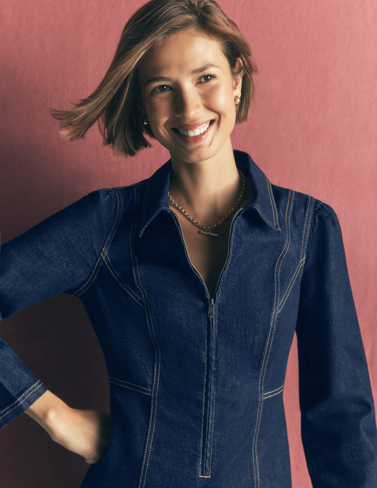 Una Collared Denim Midi Dress-Dark Vintage Denim