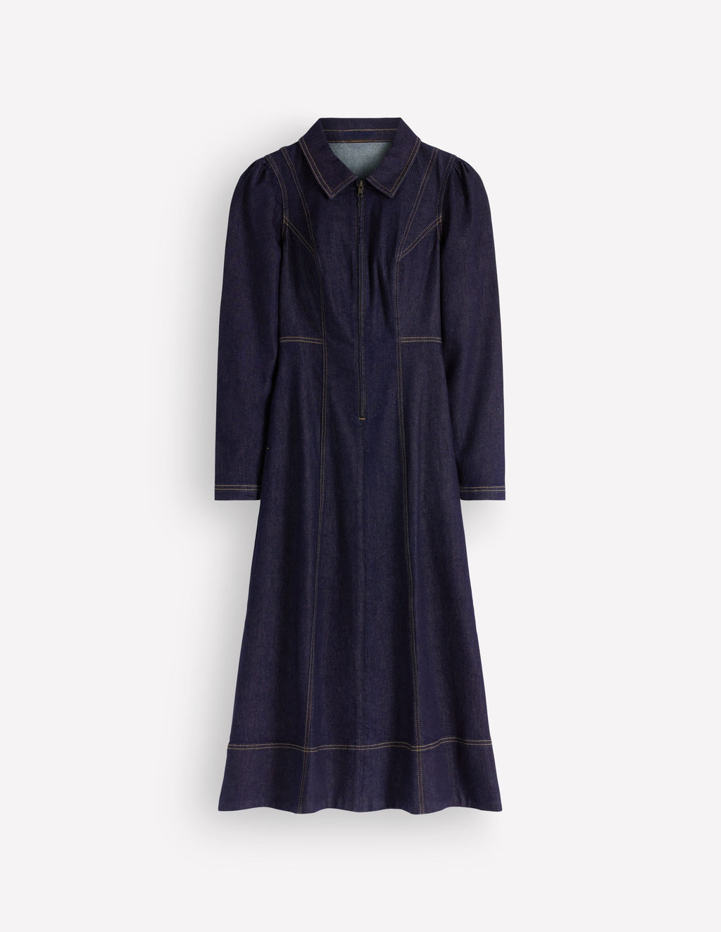 Una Collared Denim Midi Dress-Dark Vintage Denim