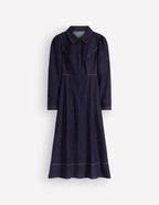 Una Collared Denim Midi Dress-Dark Vintage Denim
