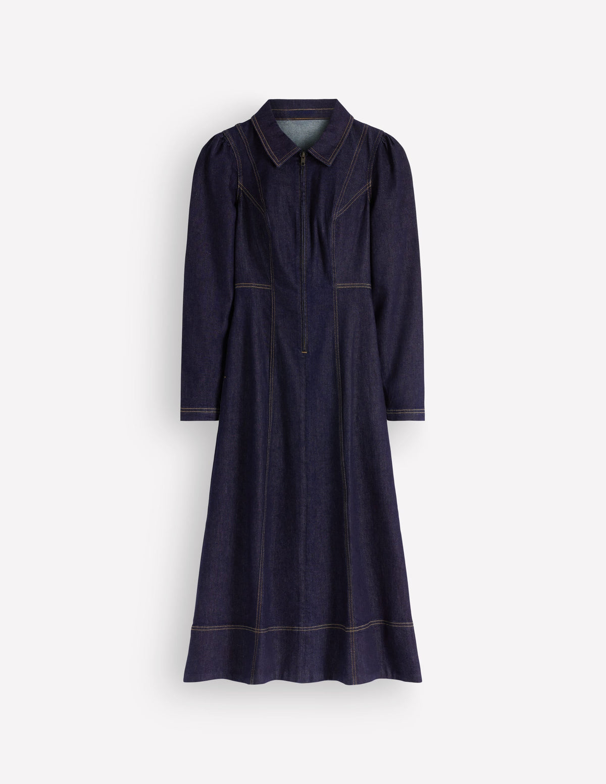 Una Collared Denim Midi Dress-Dark Vintage Denim