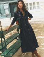 Una Collared Denim Midi Dress-Dark Vintage Denim