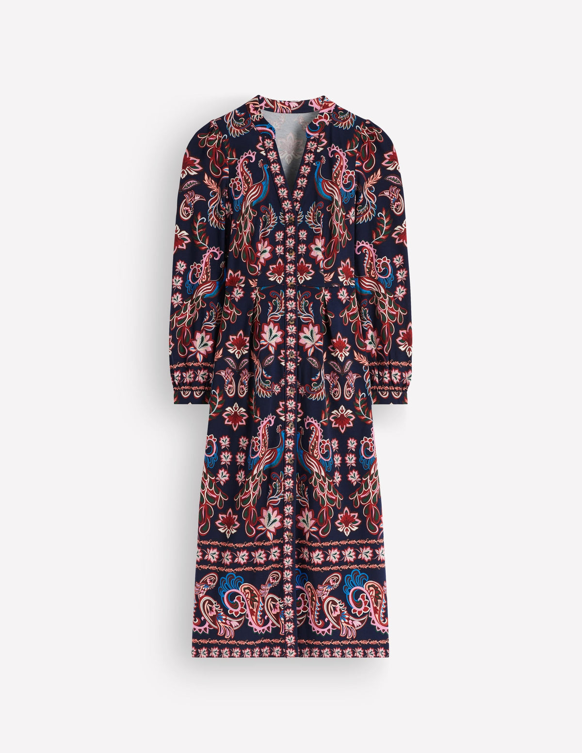 Juliet Jersey Midi Dress-Navy, Peacock Paradise