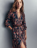 Juliet Jersey Midi Dress-Navy, Peacock Paradise