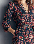 Juliet Jersey Midi Dress-Navy, Peacock Paradise