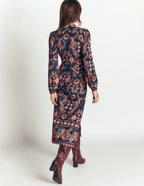 Juliet Jersey Midi Dress-Navy, Peacock Paradise