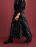 Navy Tartan Pleated Midi Skirt