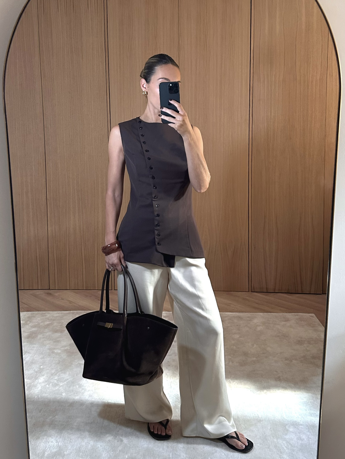 Brylee Asymmetric Button Waistcoat - Brown