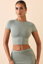 Cap Sleeve Crop Top in Smoke Green