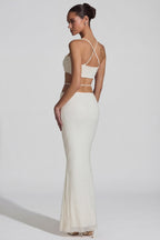 Embellished Cross Back Crop Top in White