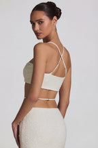 Embellished Cross Back Crop Top in White