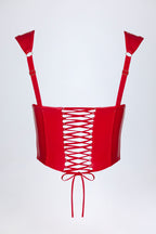 Vinyl Lace-Up Corset Top in Fire Red