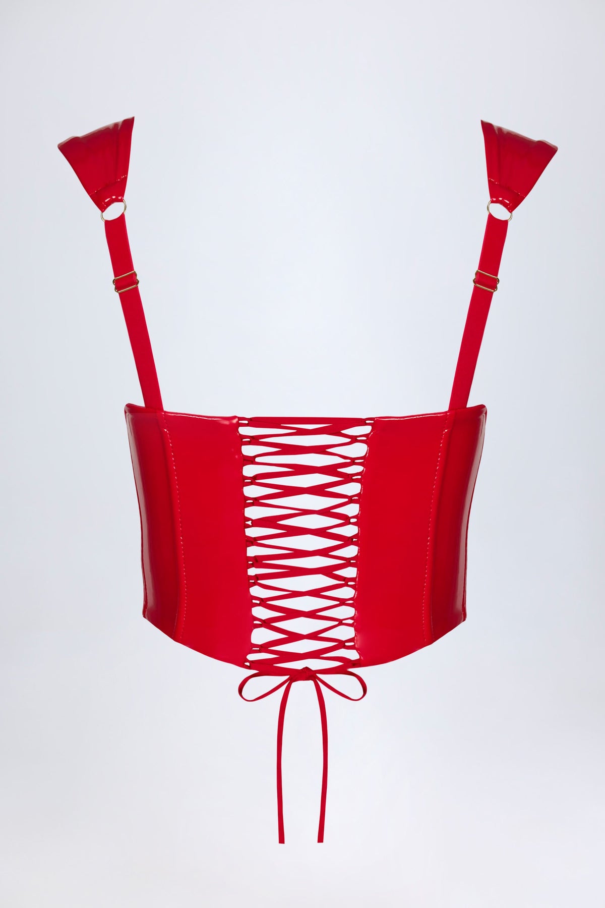 Vinyl Lace-Up Corset Top in Fire Red