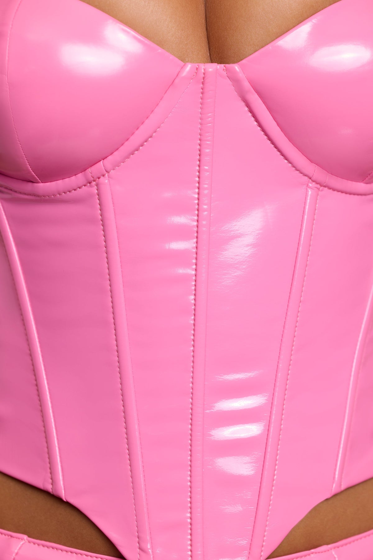 Vinyl Underwired Corset Crop Top in Pink