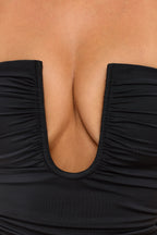 Jersey Strapless Plunge Neck Top in Black