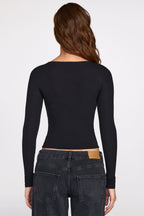 Ribbed Modal Ruched Long-Sleeve Top in Black