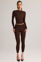 Modal Ruched Long-Sleeve Top in Chocolate Brown