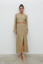 Abigail Button Front Linen Blouse - Olive