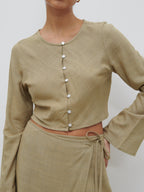 Abigail Button Front Linen Blouse - Olive