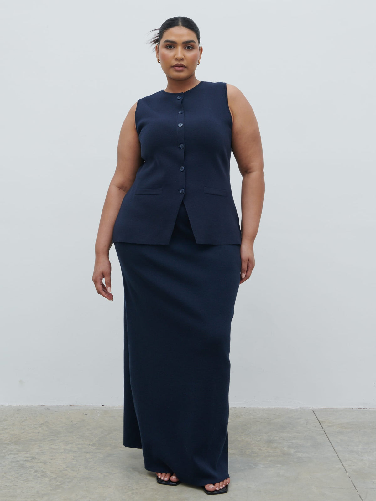 Alba Knit Maxi Skirt Curve - Navy