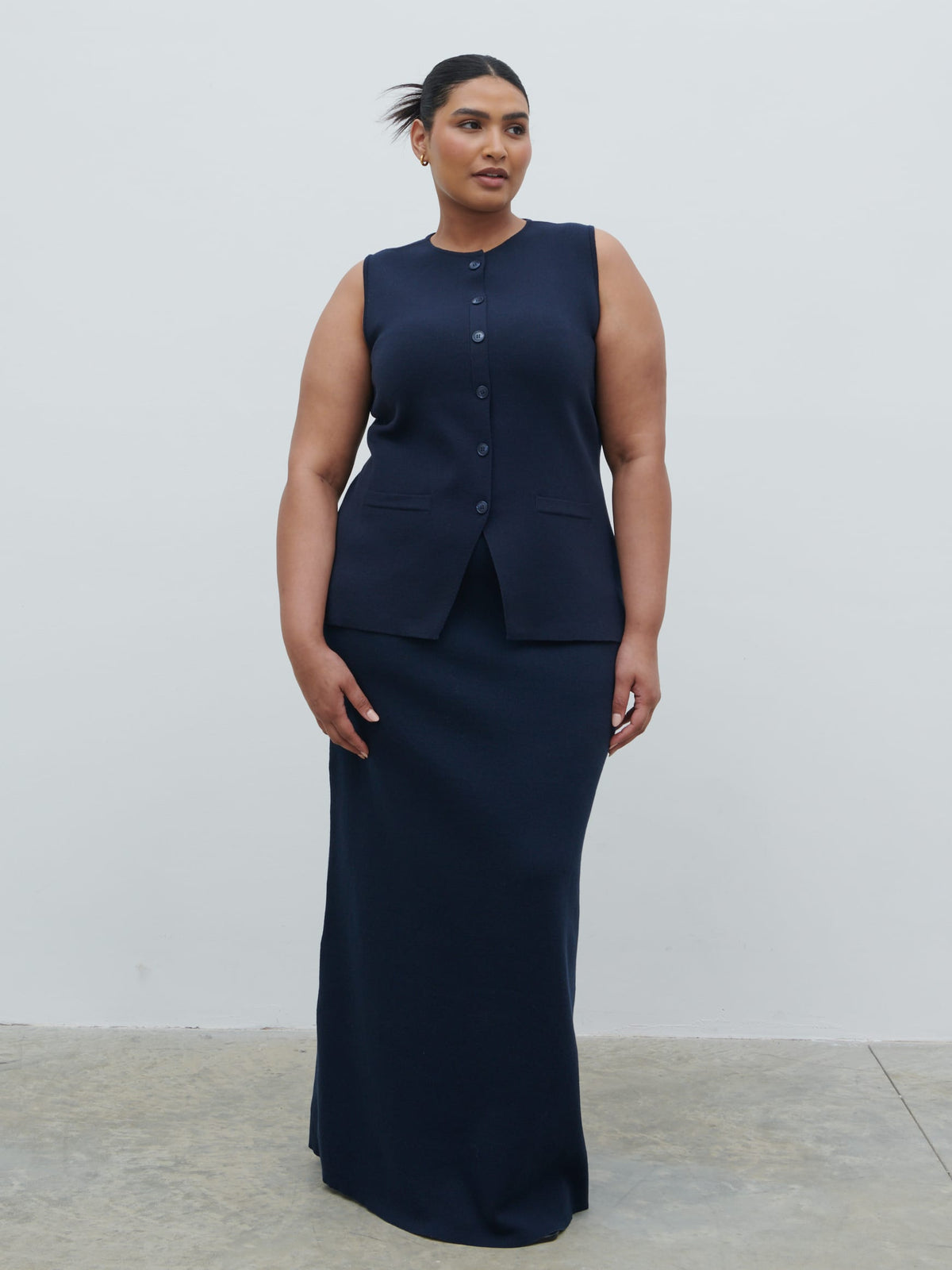 Alba Knit Waistcoat Curve - Navy