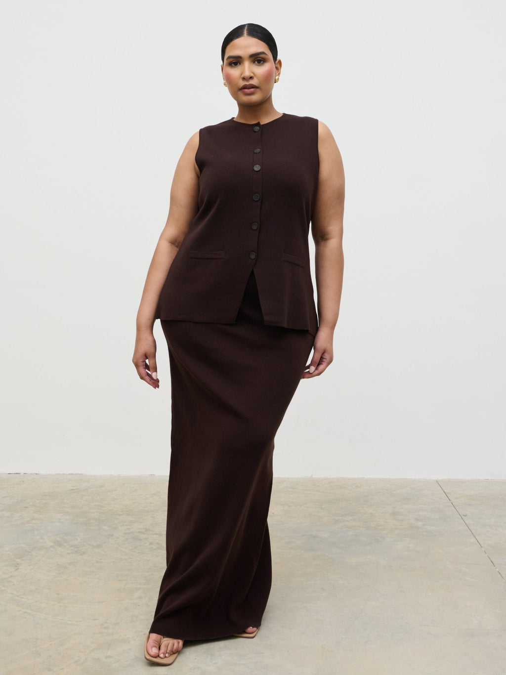 Alba Knit Maxi Skirt Curve - Chocolate
