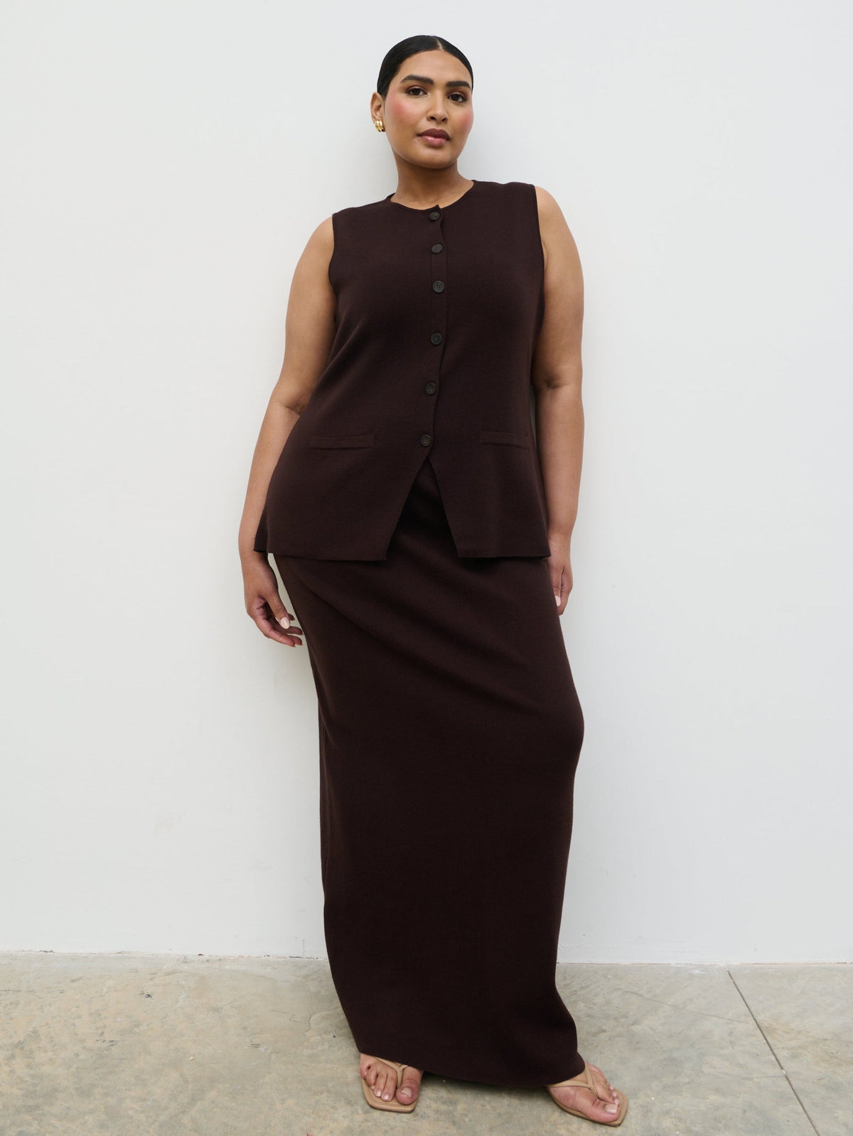 Alba Knit Maxi Skirt Curve - Chocolate