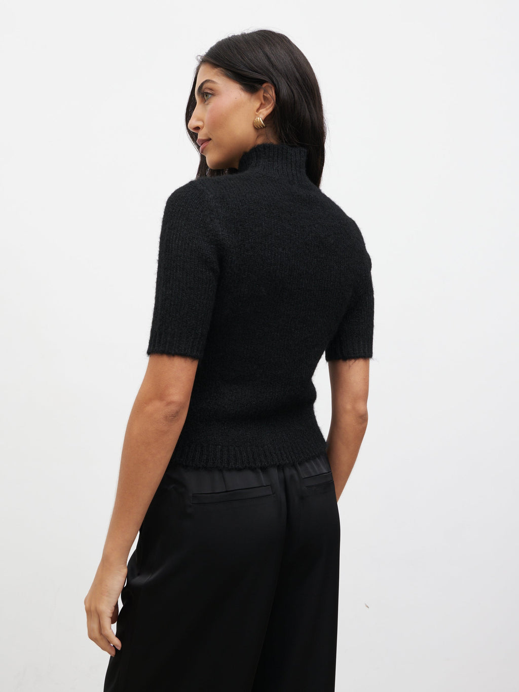 Alia Fluffy High Neck Knit Top - Black