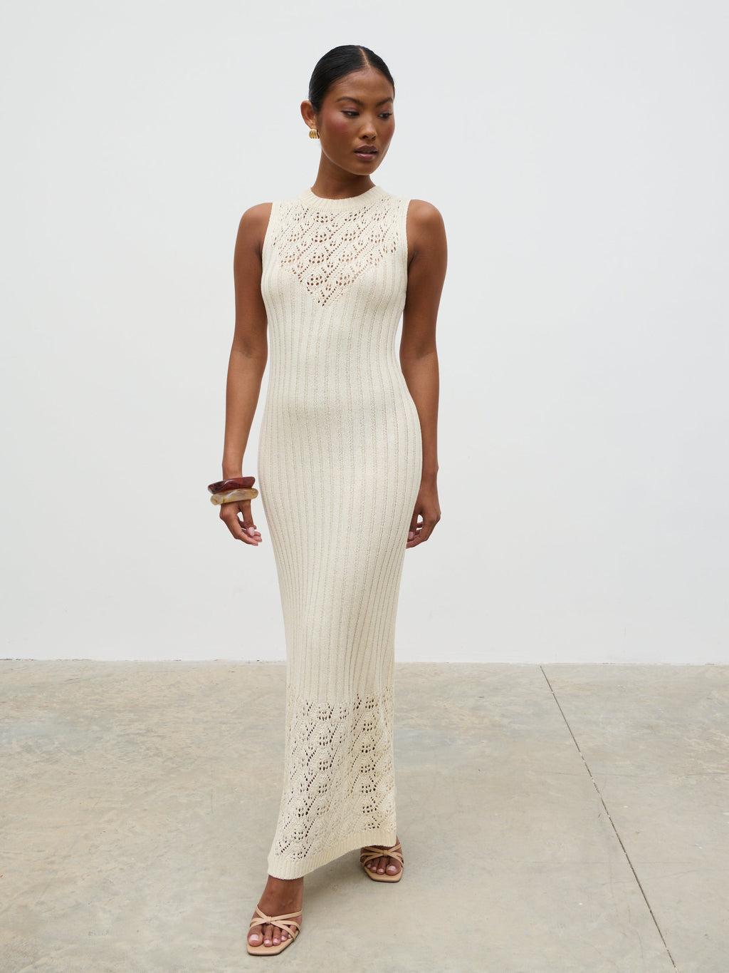 Amiri Crotchet Knit Midaxi Dress - Cream