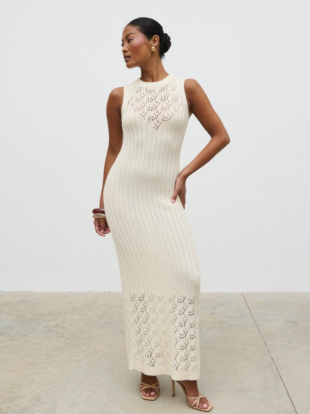 Amiri Crotchet Knit Midaxi Dress - Cream