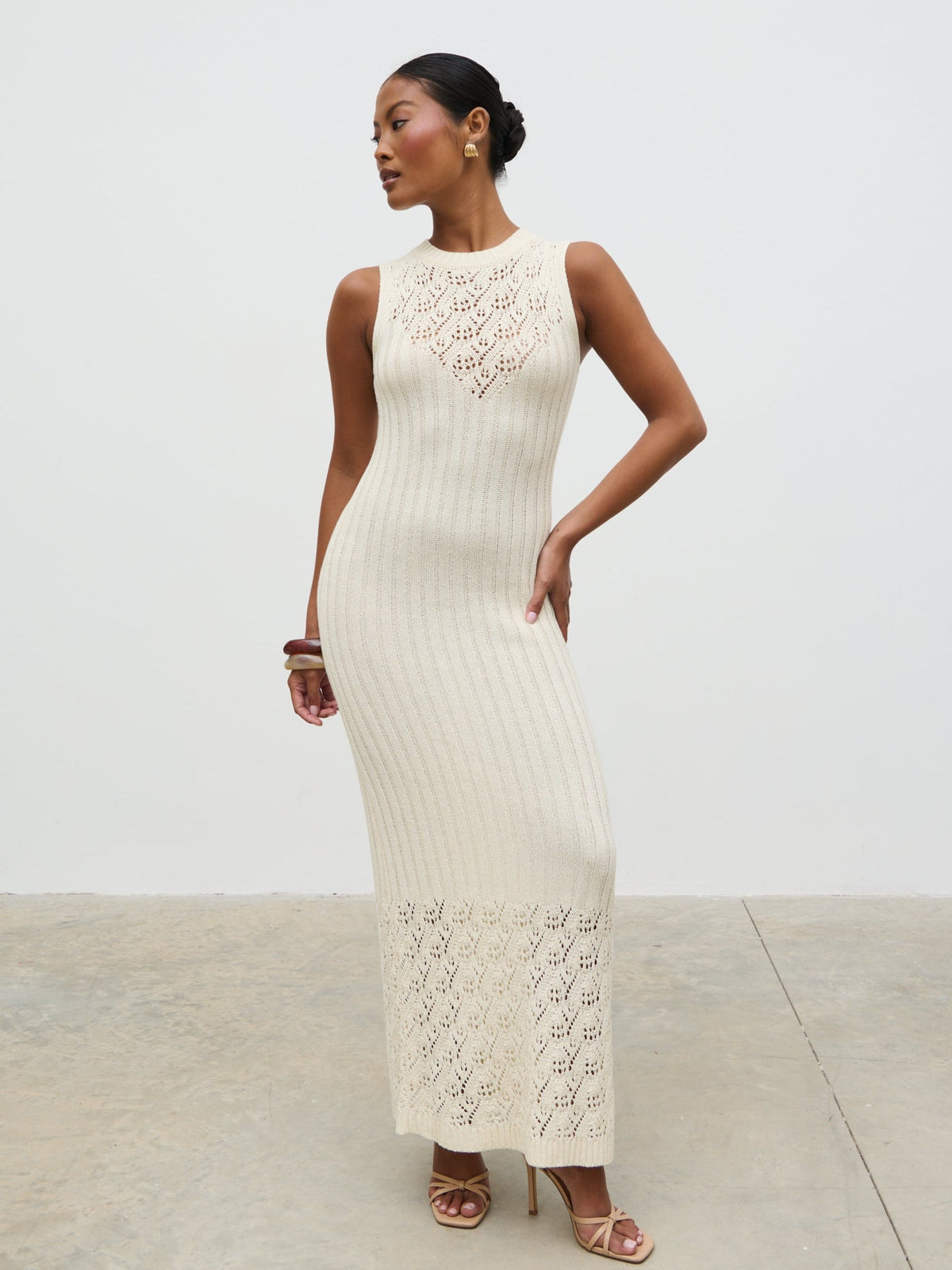 Amiri Crotchet Knit Midaxi Dress - Cream