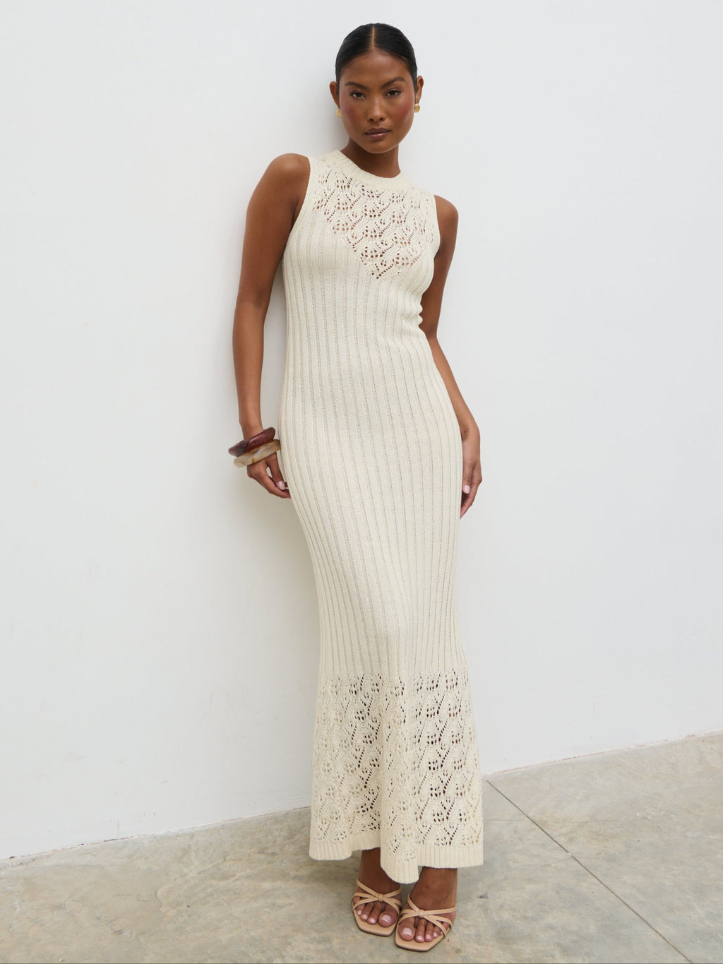 Amiri Crotchet Knit Midaxi Dress - Cream