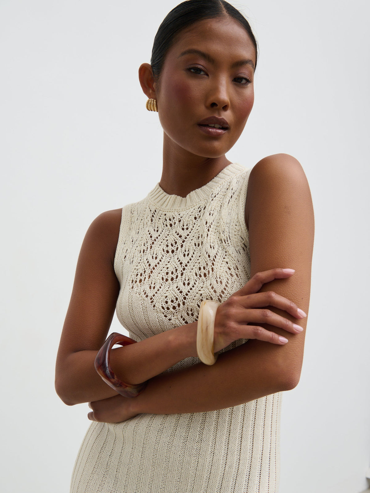 Amiri Crotchet Knit Midaxi Dress - Cream
