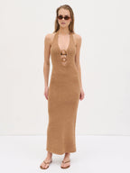 Amoura Knit Trim Detail Midaxi Dress - Deep Tan