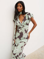 Andi V-Neck Frill Maxi Dress - Mint Watercolour Floral
