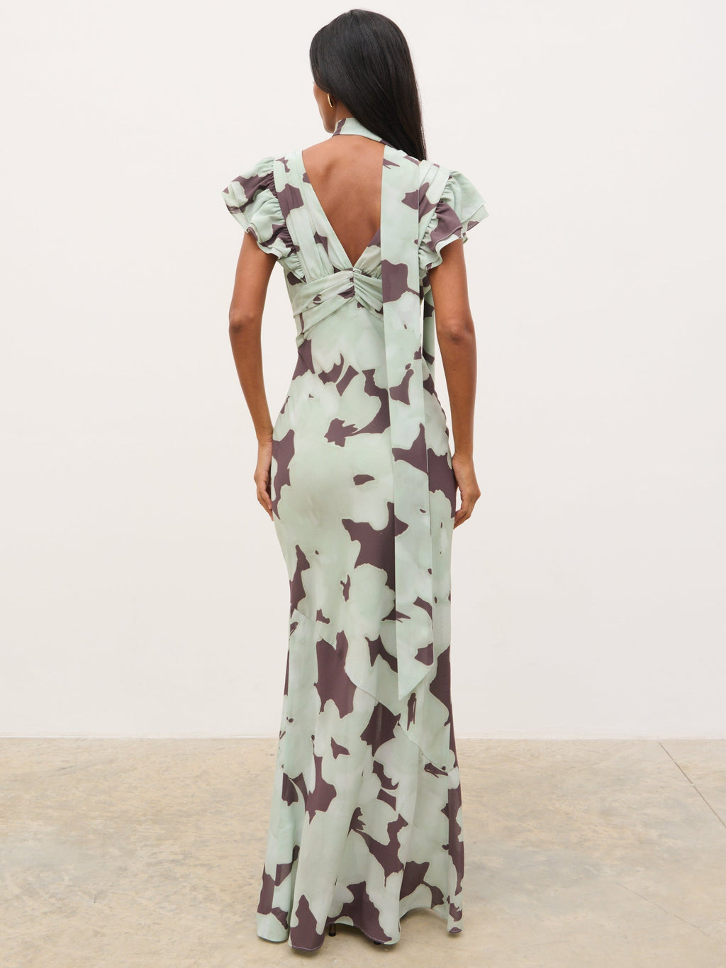 Andi V-Neck Frill Maxi Dress - Mint Watercolour Floral