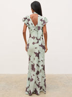 Andi V-Neck Frill Maxi Dress - Mint Watercolour Floral