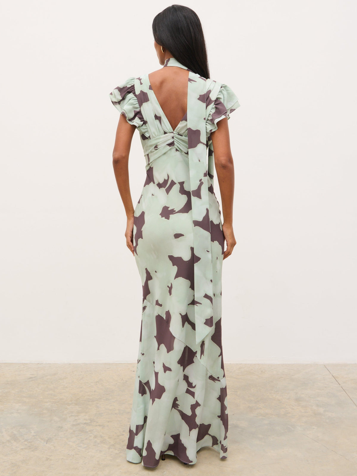 Andi V-Neck Frill Maxi Dress - Mint Watercolour Floral