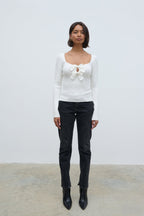 Annabeth Bow Knit Top - Cream