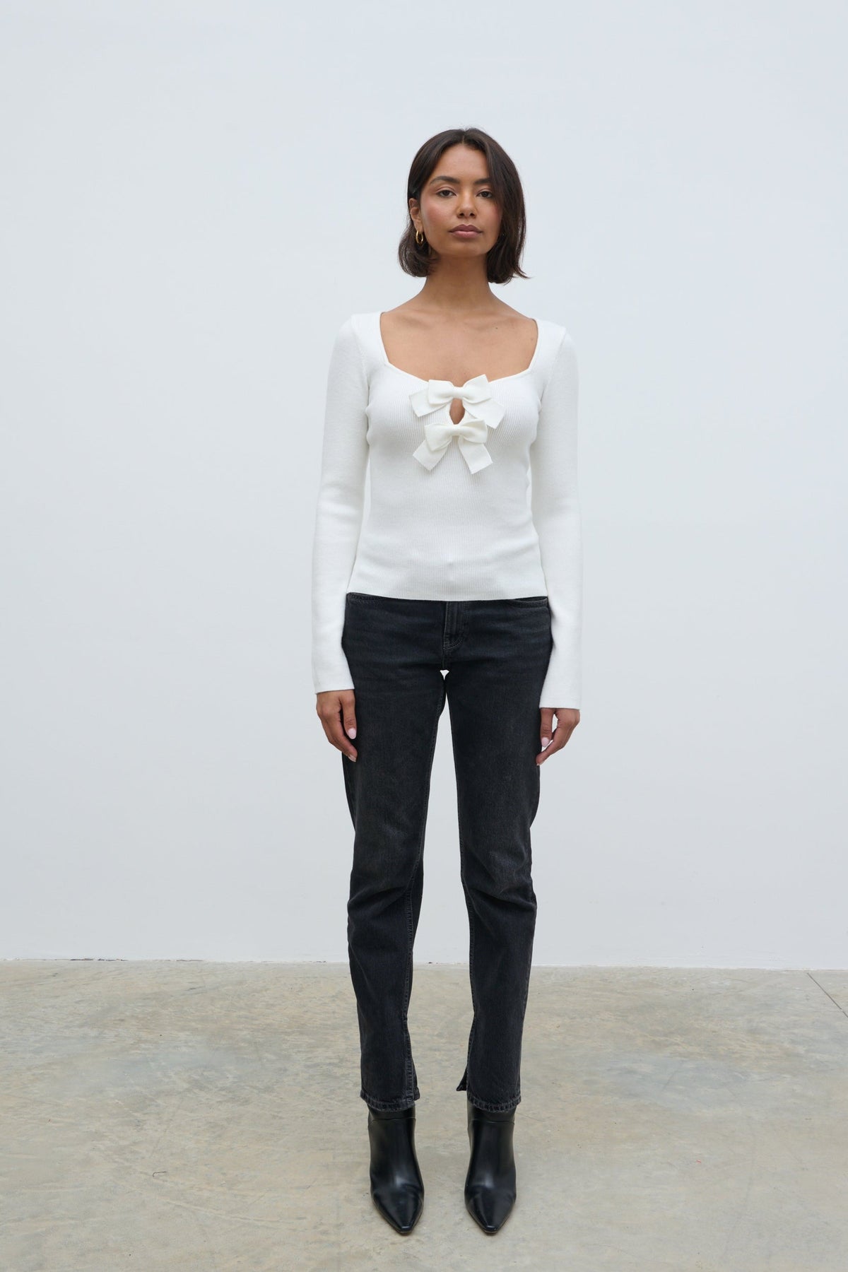 Annabeth Bow Knit Top - Cream