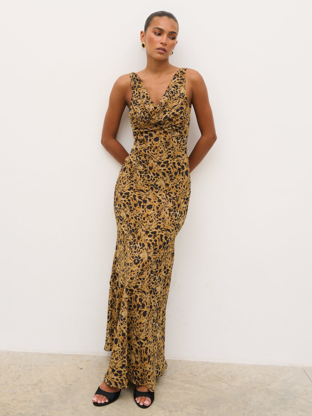 Arden High Cowl Scarf Maxi Dress - Abstract Leopard