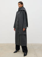 Ari Collarless Coat with Scarf - Grey