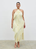 Aria Halterneck Ruffle Midaxi Dress Curve - Lemon