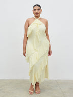Aria Halterneck Ruffle Midaxi Dress Curve - Lemon